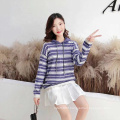 Pullover women hooded sweater striped sports sweaters Ladies knit sweater